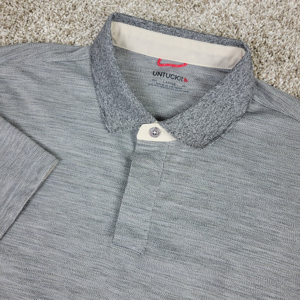 Untuckit Mens Large Gray Performance Stretch Polo Short Sleeve